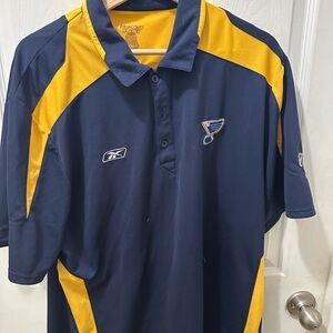 Vintage Reebok Men's Navy and Yellow Polo Shirt